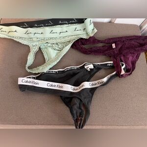 Calvin Klein Black, VS Mint, and VS Burgundy Lace Thongs